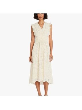 Maggy London Cream Eyelet Wrap-Style Midi Dress